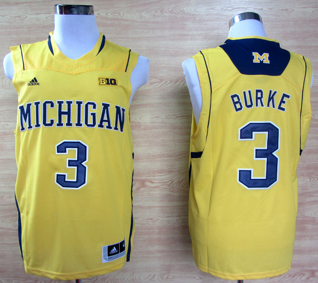 NCAA  Michigan Wolverines 3 Trey Burke Yellow College Basketball Jersey Big 10 Patch